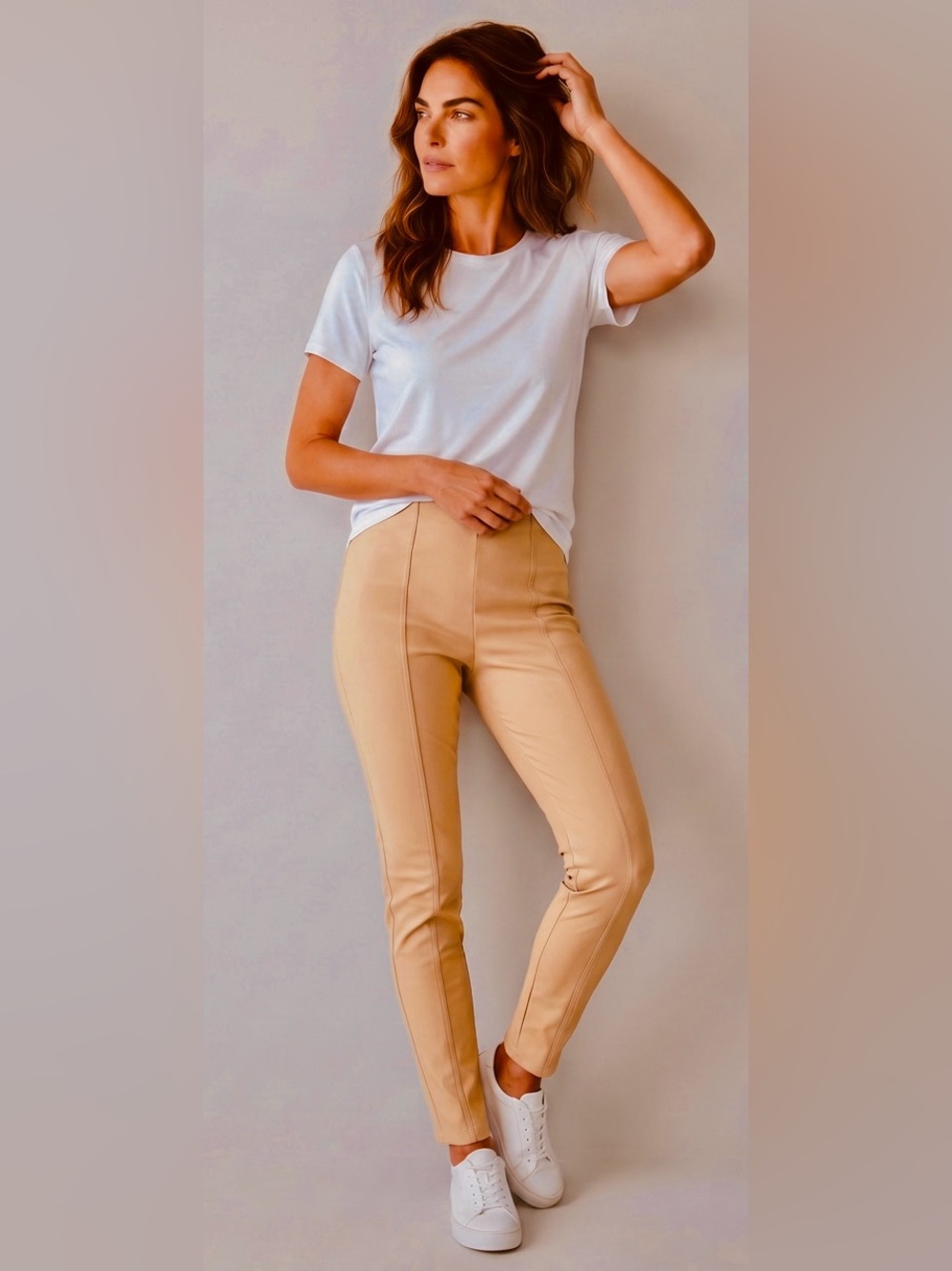 glam Tan High-Rise Skinny Ponte Pants